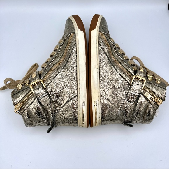 EUC Michael Kors Glam Studded Metallic Leather High-Top Sneakers - Picture 10 of 12